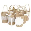 Gift Wrap Vintage Burlap Handbag Lace Bow Candy Handle Bag Flower Basket Baby Shower Wedding Package