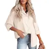 Women's Blouses Spring Women Casual Office Lady Elegant Loose Satin Blouse Autumn Fashion Solid Silk Woman's Shirt Gravel Long Sleeve