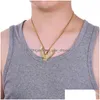 Pendant Necklaces Gold Plated Hawk Necklace Retro Stainless Steel Mens Jewelry For An Edgy Style Statement Drop Delivery Pendants Dhhp6