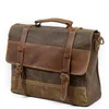 Briefcases Mens Vintage Bag 14" Satchel Computer Shoulder Waterproof Large Bags Canvas Briefcase Messenger Leather Men Handbags Laptop