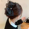 Other Women's Retro Black Bow Grip Clip Ponytail Braid Elegant Hair Mesh Cl Fashion Card Accessories R230608