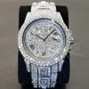 Autres montres MISSFOX Day Date Watch For Men Luxury Full Diamond Silver Quartz Montre-bracelet Hip Hop Iced Out Montres étanches Drop 230607