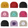 Basker mode stickade rib hatt runda donut boll stickning baby flickor turban småbarn stickade mössor huvudbonader