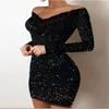 Черный цвет сексуальные платья для вечеринок Женщины срезайте шею, платье с полным рукавом горячее лето -модное выпускное вечеран
