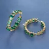 Hoop Earrings Charm Female Fashion Yellow Gold Color Wedding Cute Green Crystal For Women