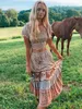 Юбки Jastie Vintage Floral Print Юбка для повседневного шнурки эластичная талия Midi Boho Hippie Chic Beach Mujer Faldas Bottom 230607