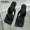 Eilyken Nova Moda de Verão Clipe Aberto Toed Mules Feminino Chinelos Sandálias 2023 Alta Qualidade Salto Baixo Flip Flops Slides Sapatos L230518