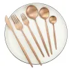 36PCS Rose Gold Floardware Mat Tutlery Zestaw 304 Zestaw stolika ze stali nierdzewnej Deser Velk Spoon Silverware Kitchen Strarzące obiadowe 201017