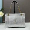 Large Capacity Shoulder Bag Handbag Black Burst Cowhide Shopping Tote Bags Sliding Chain Metal Letter Interior Zipper Pocket Travel Commuter Package Silver