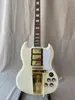 Anpassad tre pickups elektrisk gitarr med guldhårdvara tremolo -system Beige Pure White