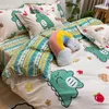 Juegos de cama Juego de cama para niños Kawaii Dibujos animados Impreso Funda nórdica Sábana plana Funda de almohada Ropa de cama suave Dormitorio Dormitorio Textiles para el hogar 230607