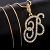 Chaînes A-Z lettres cursives initiales pendentif collier pour femmes or argent couleur brillant strass métal chaîne bijoux cadeau