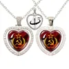 Pendant Necklaces Ussr Soviet Badges Sickle Hammer Heart Shaped Necklace Cccp Fashion 360 Degree Rotary Choke Ring Rhinestone Jewelry Wome