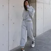 Dames tweedelige broek herfst en winter damesmode casual effen kleur jack sport sweatsuits bijpassende sets lange mouw crop