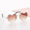 Sonnenbrille Mosengkw 2023 Mode Süße Candy Farbe Randlose Luxus Herz Diamant Gradientenlinse Brillen