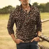 Polo da uomo Camicia POLO a maniche lunghe da uomo con bottoni Slim Top casual sportivo in poliestere stampato in 3D leopardato di alta qualità