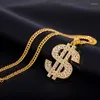 Pendant Necklaces Unisex Gold Plated Dollar Sign Necklace With Crystal Inlay - High Quality And Stylish Jewelry For Men Women