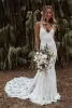 Mermaid Wedding Bohemian Dresses Backless Lace Applique Beach Country Spaghetti Straps Bridal Gowns Vestido De Noiva