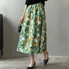 Юбки сладкий цветочный принт хлопковой юбки женщины 2023 летний корейский стиль высокий талия ретро Миди