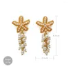 Boucles d'oreilles pendantes Étoile de mer Summer Beach Vacay Perle artificielle Goutte d'océan