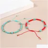 Charm-Armbänder Boho Colorf Glas Reisperlen Handschnur Yoga Geflochten Türkis Perlen Strang Armband Schmuck Drop Lieferung Dhgarden Dhnop