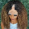 Golden Brown Ombre Kinky Curly Human Hair Women Wigs 1x4 Middle V Part Wigs Glueless Easy Wear Adjustable Opening U Part Wigs