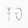 2023 New Silver Tif Hoop and elongated wire bar Earrings for women Wedding Earring Jewelry Birthday Summer Gift With Bag