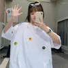 TシャツDayifunショートスリーブTシャツ女性用ソリッド甘い3D花刺繍大型Tシャツ韓国バージョン