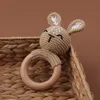 Mobiles# 1pc Wooden Crochet Bunny Rattle Toy BPA Free Wood Ring Baby Teether Rodent Gym Mobile Rattles born Educational Toys 230607