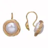 Stud S925 Pearl Earring 18k Real Gold Plated Prevent Allergy Earrings Inga genomborrade öron Eörklipp smärtfria sötvatten Naturliga pärlor Dr Dhdgh