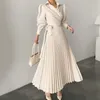 Kvinnors designerklänning långärmad hög midja våren lyxig höst veckad klänning kvinnlig a-line fest elegant vintage maxi klänningar för kvinna