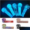 Pijpen met lichtgevend patroon Sile Hand Pipe Glow In The Dark 3.5 Milieuvriendelijk FDA Siles Waters Vs Glass Water Bong Drop Deliv Dhzq5