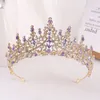 Altın Yeşil Renkler Kristal Taç Kızlar için Tiaras Headdress Prom Gelinlik Saç Takıları Gelin Aksesuarları