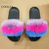 Sandals Summer Ladies Colorful Fur Fluffy Slippers Womens Lovely Plush Real Hair Slides Party Furry Flip Flops Sandals 230417