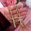 Ketten Punk Hip Hop Kreuz Kristall Anhänger Halskette Für Frauen Multilayer Shiny Schmetterling Strass Choker Luxus Schmuck Geschenk