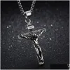 Pendant Necklaces Stainless Steel Religious Necklace Jesus Cross In Gold/Black Gun Plating For Faithf Men Women Drop Delivery Jewelr Dh1Rf
