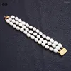 Strand GuaiGuai Bijoux 3 Brins Naturel 12MM Blanc Perle De Riz Bracelet Pour Les Femmes