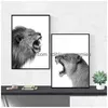 그림 2 조각 캔버스 그림 사자와 라이오 네스 포스터 동물 벽 예술 작품 인쇄 사진 거실 홈을위한 검은 흰색 삼림 DHCLV