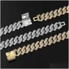 Tennis Graderad herr 14mm Diamond Cuban Link Hip Hop Tennis Chain 18K Guldpläterade smycken för fashionabla streetwear droppleverans Dhyai