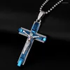 Pendant Necklaces Multi Layer Jesus Men's Cross Necklace Stainless Steel Jewelry Black Blue With Round Bead Chain