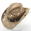 Brede Rand Hoeden Emmer 100 Natuurlijke Stro Cowboy Hoed Vrouwen Mannen Handgemaakte Weave Voor Dame Kwastje Zomer Westerse Sombrero Hombre badmeester 230608