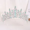 Altın Yeşil Renkler Kristal Taç Kızlar için Tiaras Headdress Prom Gelinlik Saç Takıları Gelin Aksesuarları