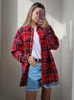 Koszule kobiet jasne Gingham Ownersed for Women Street Style Casual Shacket Bluzki i szczyty jednokierunkowe wiosna