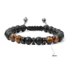 Charm Bracelets Atacado 8mm Black Matte Onyx Beads Pulseira Ajustável Corda Trança Hematita Olho de Tigre Labradorita Homens Mulheres