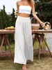 Herrbyxor Kvinnor Summer Wide Leg Cotton High midja Löst baggy kvinna Casual mjuk bekväm retro byxor