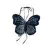 Женские танки летний дизайн смысл 3d бабочка подвесная шейная ремешок открыт спину женский стройный Sexy Vintage Camis