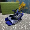 Satin-Sandalen, mit Strasssteinen verzierte Design-Schuhe, super beliebte Serie, Plateau-Designer-Fabrikschuhe mit Boxen