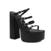 Dress Shoes Fashion Buckle Ladies High Heels Platform Sandals For Women Summer Chunky Mules Black Yellow Red