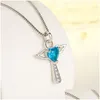 Hänge halsband Sier Neclace Jesus Cross Halsband Fina smycken Double Angel Wings Heart Zirconia Drop Delivery Pendants DH1TL