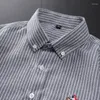 Erkekler Sıradan Gömlek Erkek Kırmızı Mavi Çizgili Logo Uzun Kollu Gömlek Klasik Dikey Stripes İş Ceketi